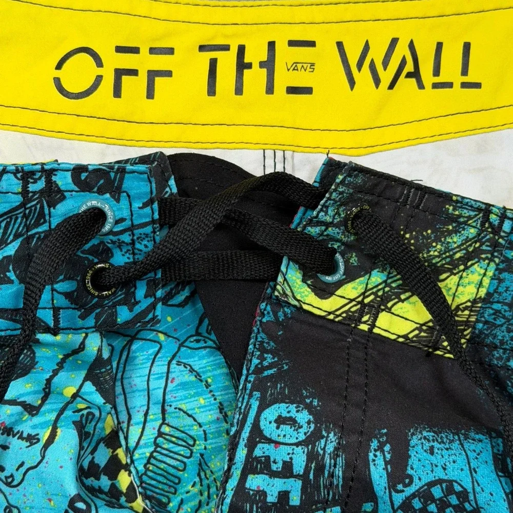 Vans Board Shorts Mens 40 Blue Black Graffiti Print Swim Trunks Skate